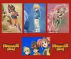 Max, Rex e Zoe, os especialistas em dinossauros e os protagonistas da série Dinosaur King ou Dinossauro Rei