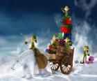 Elfos ajudar o Papai Noel entrega presentes de Natal