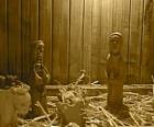 figurines da natividade e berço de madeira