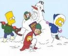 Bart, Lisa e Maggie fazer um boneco de neve