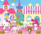 Hello Kitty e seus amigos desfrutando de um dia em pastelaria