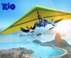 Blu-arara, tucano Rafael Jóia e uma asa delta sobrevoando a cidade do Rio de Janeiro