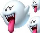 Boo de Super Mario Bros. Les Boos sont des créatures spectrales avec des dents pointues et longues langues