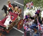 O Casamento Real entre o príncipe William e Kate Middleton, andando no transporte acalamados cidadãos