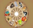 O círculo com os sinais dos doze animais do zodíaco ou horóscopo chinês