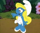 Smurfette caminhando na floresta