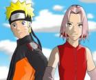 Os principais personagens de Naruto Uzumaki e Sakura Haruno sorrindo