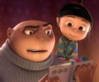 Gru, o vilão lendo uma história com a menina Agnes