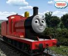 James, a locomotiva esplêndida vermelha com o número 5