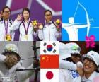 Pódio tiro com arco Feminino, Coreia do Sul, China e Japão - Londres 2012 -