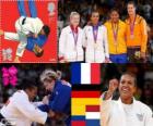 Pódio Judô Feminino - 70 kg, Lucie Zeal (França), Kerstin Thiele (Alemanha) e Yuri Alvear (Colômbia), Edith Bosch (Holanda) - Londres 2012-