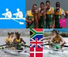 Pódio Remo leve timoneiro 4, África do Sul, Reino Unido e Dinamarca - Londres 2012 -