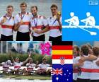 Pódio Remo Skiff quádruplo masculino, Alemanha, Croácia e Austrália - Londres 2012 -