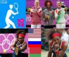 Pódio tênis simples feminino, Serena Williams (Estados Unidos), Maria Sharapova (Rússia) e Victoria Azarenka (Bielorrússia) - Londres 2012-