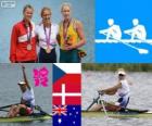 Pódio Remo Skiff simples feminino, Miroslava Knapkova (República Checa), Fie Udby Erichsen (Dinamarca) e Kim Crow (Austrália), Londres 2012