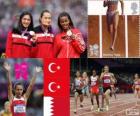 Pódio atletismo 1.500 metros feminino, Maryana Çakır Alptekin, Gamze Bulut (Turquia) e Maryam Yusuf Jamal (Bahrain), Londres 2012