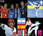 Pódio Taekwondo -80 kg masculino, Sebastián Crismanich (Argentina), Nicolás García Hemme (Espanha), Lutalo Muhammad (Reino Unido) e Mauro Sarmiento (Itália), Londres 2012