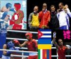 Pódio boxe leve -64Kg masculino, Roniel Iglesias (Cuba), Denys Berinchyk (Ucrânia), Vincenzo Mangiacapre (Itália) e Uranchimegiin Jano-Flavio (Mongólia), Londres 2012