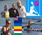 Pódio canoagem velocidade K1 200 m mulheres, Lisa Carrington (Nova Zelândia), Inna Osypenko (Ucrânia) e Natasa Janics (Hungria), Londres 2012