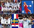 Pódio handebol Masculino, França, Suécia e Croácia, Londres 2012