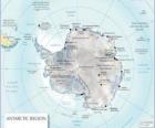 Mapa da Antártica. O Pólo Sul é no continente antártico