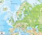 Mapa da Europa. O continente europeu estende-se através da Rússia para os Montes Urais