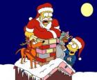 Homer e Bart Simpson ajudam Papai Noel com presentes