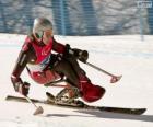 Esquiadora Paralímpica na competição slalom