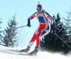 Esquiador em pleno esforço na prática do esqui cross-country esqui nórdico