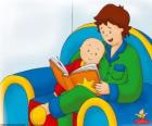 Caillou lê um livro com seu pai