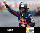 Sebastian Vettel comemora sua vitória no Grande Prêmio da Índia de 2013