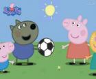 Peppa Pig jogando a bola com os amigos
