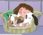 A princesinha a dormir com o cão Fico e seu ursinho de pelúcia