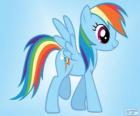 Rainbow Dash, um pônei pégaso com uma cauda arco-íris