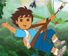 Diego em uma descida de uma tirolesa em uma de suas aventuras na série Go, Diego, Go!