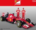 Equipe formada por Sebastian Vettel, Kimi Räikkönen e o novo Ferrari SF15-T