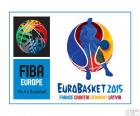 Logotipo do EuroBasket 2015. Campeonato Europeu de basquetebol Eurobasket 2015. O campeonato será realizado em quatro países, Alemanha, Croácia, França e Letónia