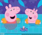 Peppa e George estão na piscina