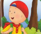 Caillou feliz no caminho para escola