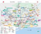 Mapa do Metro de Barcelona, 184 estações, 11 linhas com um comprimento de mais de 145 km