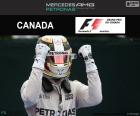 Lewis Hamilton comemora sua segunda vitória da temporada para o Grande Prêmio do Canadá 2016