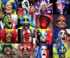 Faces de fãs de alguns dos países que participam no UEFA Euro 2016 em França