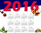 Calendário anual de 2016, com dias, semanas, meses