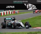 O piloto britânico Lewis Hamilton, em terceiro lugar no Grande Prêmio do Japão de 2016, com sua Mercedes