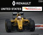 Kevin Magnussen automobilista dinamarquês Renault, durante sua participação no Grande Prêmio dos Estados Unidos 2016, pilotando seu Renault RS16