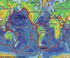 Mapa com 15 grandes placas tectónicas da terra