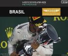 Lewis Hamilton comemora sua Nona vitória da temporada para o Grande Prêmio do Brasil 2016 e é colocada em 12 pontos de Rosberg