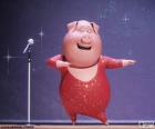 Günter é a revelação, cantando e dançando. Personagem da Sing Quem Canta Seus Males Espanta