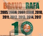 Rafael Nadal ganha sua décima Roland Garros título, 2005,2006,2007,2008,2010,2011,2012,2013,2014,2017