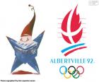 Logotipo e mascote Magique dos Jogos Olímpicos de Albertville 1992, França. A presença de 1801 atletas de 64 países